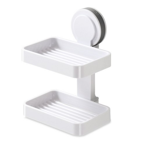 구멍을 뚫지 않고 화장실 창조적 인 이중 비누 상자 흡입 컵, 간단한 흰색 (더블 레이어)