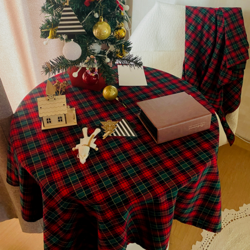 담은보자기 크리스마스 체크 테이블보 식탁보, 6인 (220x110cm)