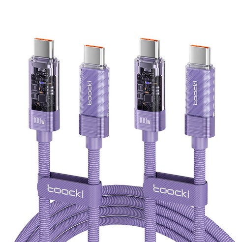 Toocki C to C타입 PD 100W 투명 스마트 전류차단 초고속 충전케이블, 2개, 보라색, 2m