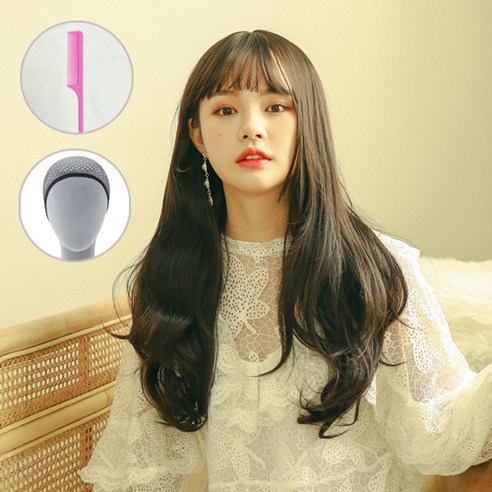 가발매니아 밀키웨이브 66cm 더 썸 위그 통가발 전체가발 (고열사)+가발망1개+꼬리빗 1개, 내츄럴브라운