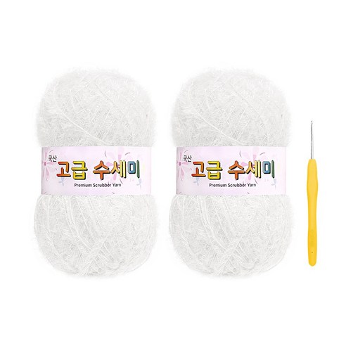 울클럽 별꽃수세미 DIY 고급수세미실 80g 2볼 + 코바늘 6호 (동영상제공), 101흰색