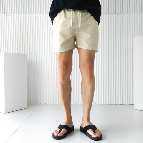 로니제이 남자 남녀공용 여름 스윔팬츠 매쉬 속바지 방수 워터 밴딩 수영복 반바지, 연베이지
