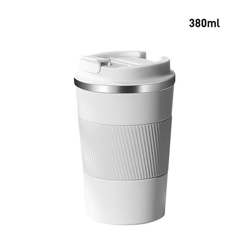 380ml/510ml 휴대용 커피 머그잔 더블 스테인레스 물병 차 머그잔 미끄럼 방지 케이스 여행용 자동차 진공 플라스크, 하얀색, 380ML