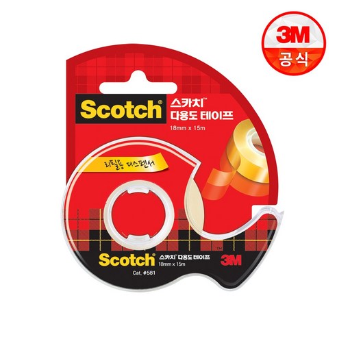 쓰리엠 스카치 다용도 테이프 디스펜서 581 18mm x 15m, 투명, 15개