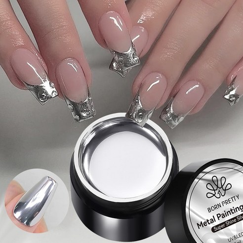 BORN PRETTY 메탈릭 페인팅 젤 폴리쉬 네일 아트용 소크 오프 매니큐어 골드 실버 미러 글리터 UV 젤 5ml, 1개, 1.20 Metal Silver