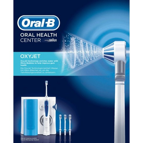 Oral-B OxyJet 구강 세정기는 잇몸 건강을 위한 미세 기포 기술과 개별 요구에 완벽히 대응하는 수압 제어를 제공합니다.