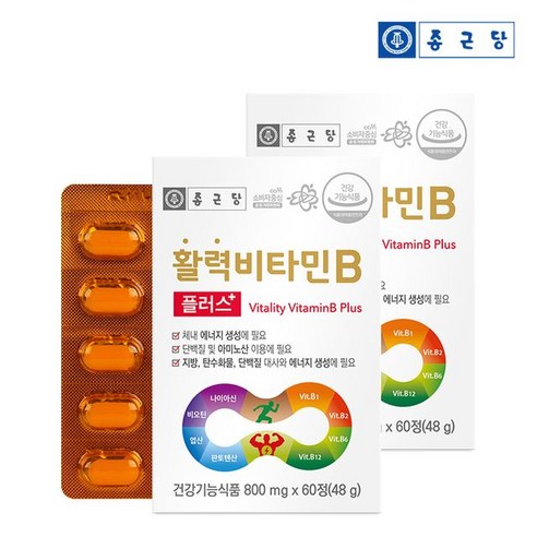 내츄럴플러스 종근당 활력비타민B 플러스800mg 60정 비타민B, 2박스(4개월분)