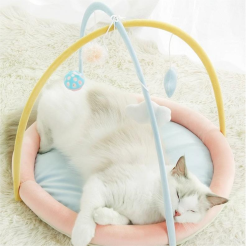 Runcats고양이 장난감 신형 모빌 텐트 고양이 침대 하우스 고양이집 접이식 고양이 용품 포함 깃털 쥐 물고기 장난감, 1개, 별빛 디자인