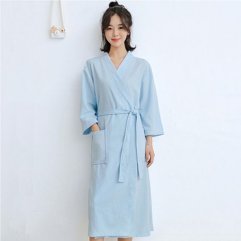 DFMEI-Y 커플 목욕 가운 봄 여름 남성 얇은 흡수성 빠른 건조 호텔 올인원 여성의 잠옷, M, DFMEI 하늘색 여성