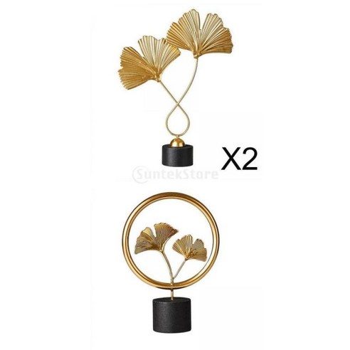 3pcs 나무 철 잎 조각 장식품 입상 동상 사무실 탁상 작품, 황금, 철 + 나무