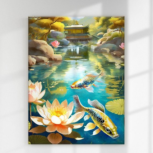 엔픽아트 캔버스형 보석십자수 40x50cm, MK158 동물 연못 안 황금 잉어, 1개
