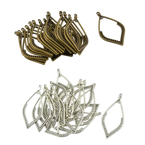 40 조각 대량 샹들리에 귀걸이 DIY 찾기 중공 잎 매력 만들기, 청동, 실버, 55x26.5mm, 합금