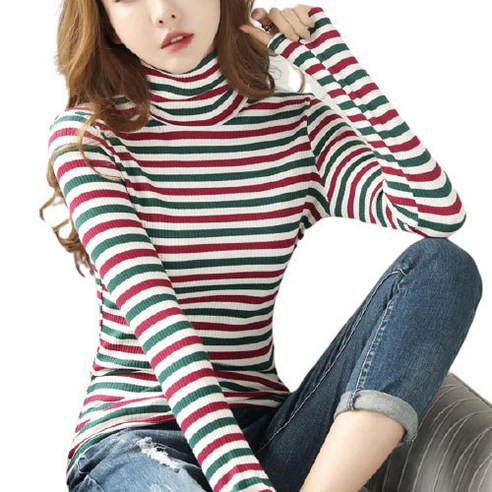 데이홀릭 컬러풀 골지 폴라 긴팔티