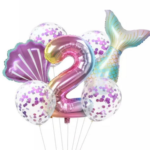 파파 파티 생일파티 숫자 풍선 세트, 1세트, 머메이드 2