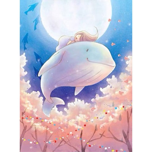 보석십자수 캔버스형 DIY키트 30 x 40 cm, NO 026 동물 벚꽃 바다 아기 고래, 1개