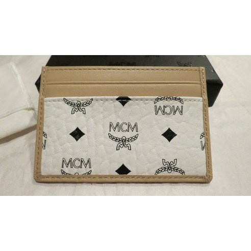 275783 MCM 엠씨엠 Spot Viseto 미니 카드 지갑 케이스 캔버스 가죽 화이트