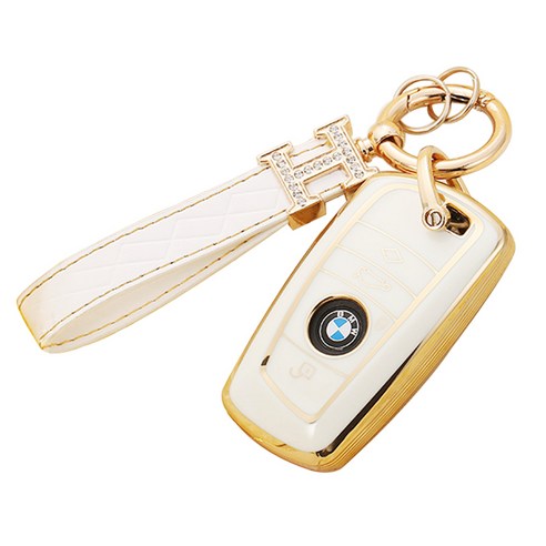 하마테 BMW 럭셔리골드 TPU 키케이스+키홀더 세트, 화이트, B타입
