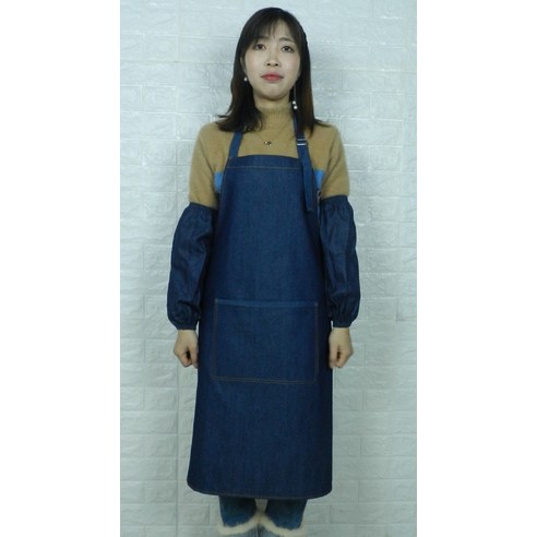 방지 캔버스 데님 앞치마 노동 보호 앞치마 작업 앞치마 소매 커버 용접 앞치마, 1 건, 넓은 어깨끈 짙은 남색 면포 앞치마