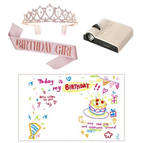 공주님 왕관&생일 어깨띠&생일 미니빔 생일파티 풀세트 홈파티 감성 인생샷 생일세트, 로즈골드SET, 사랑스러운너