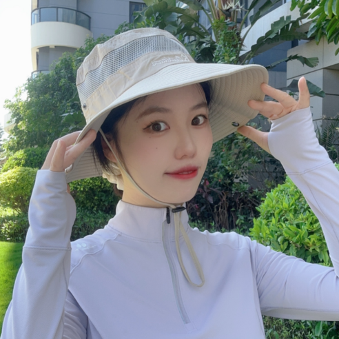 루이비홈 여성용 등산모자 경량 통기성 사파리 챙모자, 베이지