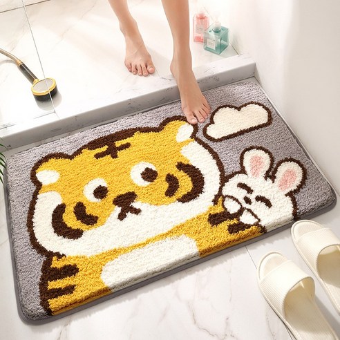 바닥 매트 가정용 흡수성 화장실 카펫 욕실 미끄럼 방지 매트 화장실 매트 문 매트 호랑이 년 발 매트, 함께 나들이, 40×60cm