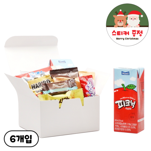 단체간식 주스세트 꾸러미 간식박스 크리스마스 어린이집 선물 생일 답례품 학교 교회 행사 올인원 간식 주스세트 + 스티커, 6개, 옵션2 (감사,화이팅)