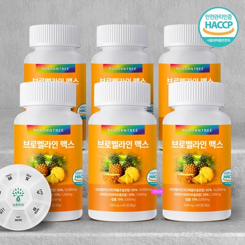 브로멜라인 18000mg 맥스 보이차 레몬밤 모링가 배합 파인애플효소, 60정, 6개