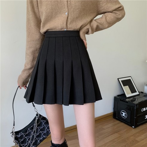 DFMEI.짧은 치마.Short skirt신상 모직 스커트 하이웨스트 슬림 핏 무지 플리츠 스커트 러쉬