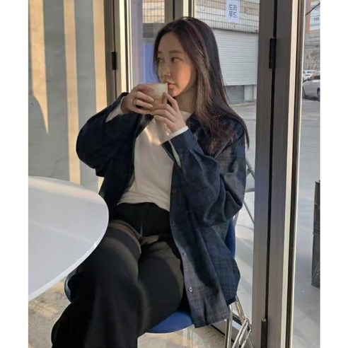 편안하고 스타일리시한 ANYOU 여성 루즈핏 체크 긴팔 셔츠