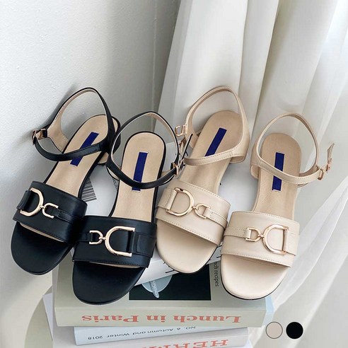 (255-270mm) 빅사이즈 여성샌들 단정한 D장식 밴딩 플랫샌들 3cm