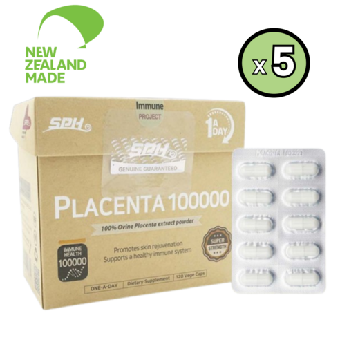 뉴질랜드 SPH 양태반 분말 가루 플라센타 고함량 SHEEP PLACENTA (5박스) 100 000mg 식물성 120캡슐, 단품, 5개