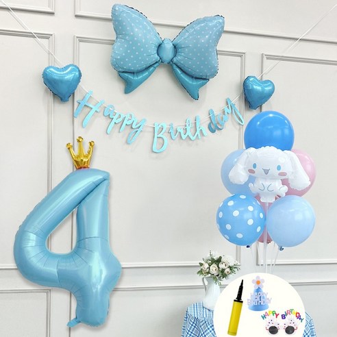 연지마켓 쿠로미 마이멜로디 키티 시나모롤 산리오 생일풍선 파티세트, 시나모롤 블루세트4