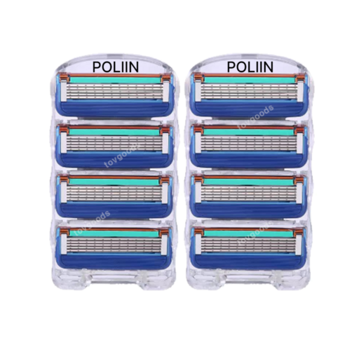 POLIIN 질레트 호환 면도날 5중날 고급형 퓨전 매뉴얼 블루, 2세트(8개입)