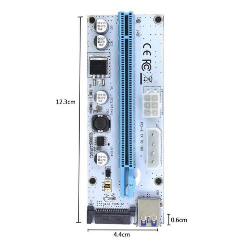 Lopbinte 10Pcs VER008S 3 in 1 Molex 4Pin SATA 6PIN PCIE PCI-E PCI Express 라이저 카드 008 광부용 1X ~ 16X USB 3.0 케이블, 1