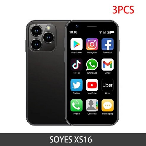 SOYES XS16 미니 스마트폰 3GB 64GB 휴대폰 안드로이드 10 듀얼 SIM 대기 2000mAh 5MP 3.0 인치 4G 터치 폰 1피스 3 PCs 5개, 2GB 16GB, 3PCS Black_EUR 버전