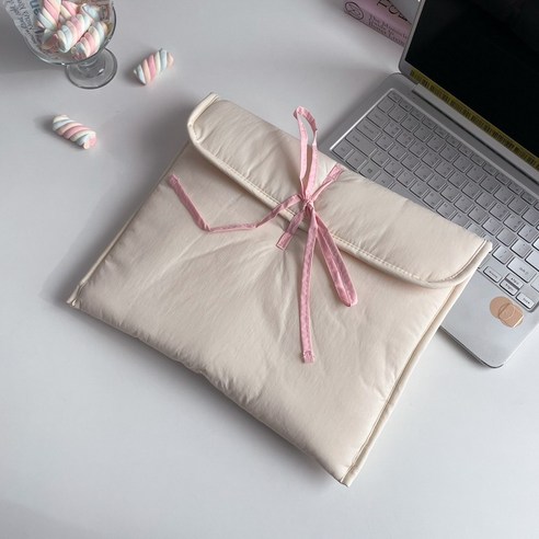 에브리테일 발레코어 리본 아이패드 노트북 패딩 누빔 파우치