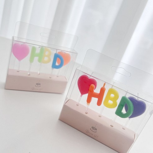 보니스유 HBD초 하트초 귀여운 생일 파티 케이크 초 캔들, 10세트, 파스텔