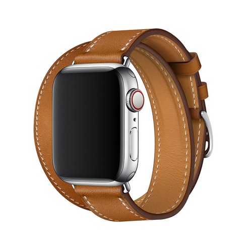 더블 투어 iWatch 밴드 44mm 40mm 정품 가죽 시계 밴드 벨트 팔찌 iWatch 밴드 38mm 42mm 시리즈 3 4 5 6 7 스트랩, Brown, 38mm/40mm/44mm