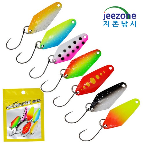 지존낚시 마이크로 스푼 7종세트 2.3g 3g 3.2cm 송어 꺽지 쏘가리 루어낚시 용품, 2.3g 7종세트