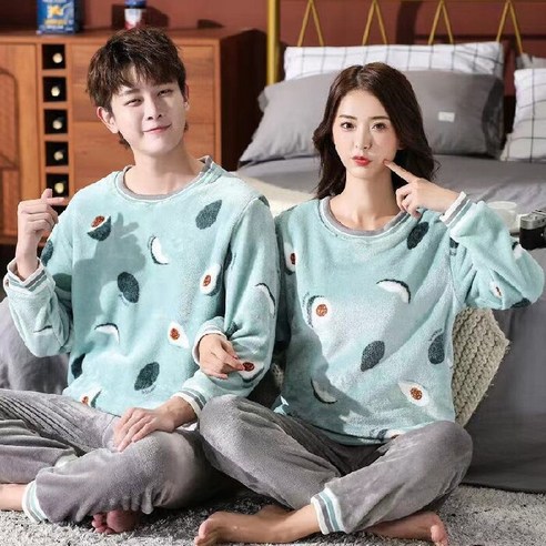 FANSYLI 2022 봄 남녀 커플 긴팔 잠옷 실크 잠옷 순면 잠옷 여성 수면 상의 하의2494 1G