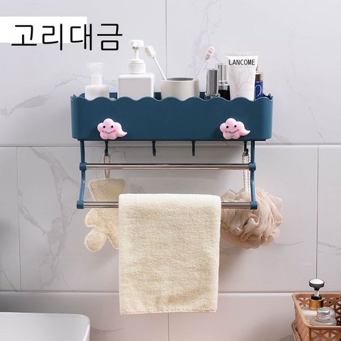 세탁소 선반 화장실 벽 욕실 펀치 면제 다기능 벨트 수건걸이 주방 수납대 cm 네이비 벨트 [수건대 개 개 벨트] 세트, 간편한 [수건대와 고리 없음] 1세트, 짙은 남색