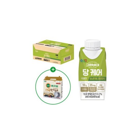 정식품 그린비아 당 케어 곡물맛 200ml 18팩 +베지밀 한끼두유 190ml 16팩 증정행사 베스트 균형 영양식, 18개