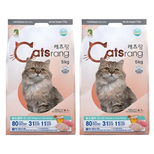 캐츠랑 전연령 고양이 건식사료, 2개, 5kg, 닭+참치