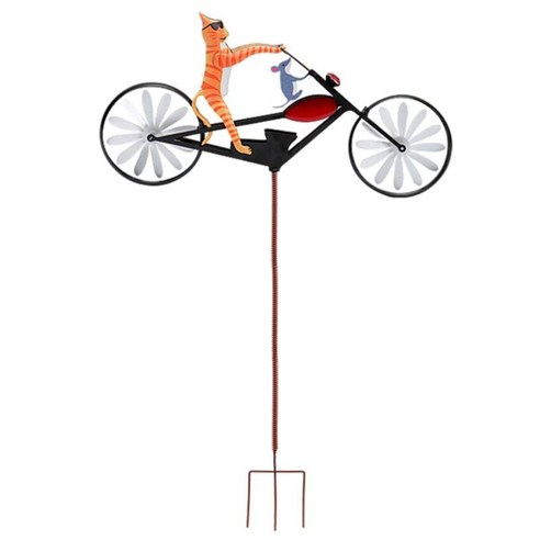 동물 자전거 금속 바람 회 전자 동물 승마 금속 스타일 어린 시절 빈티지 자전거 장식품 장식 잔디 파티오, 철, 고양이 모양