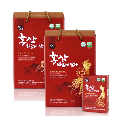 참든 유기농 홍삼액 홍삼진액 유기농홍삼 홍삼바르게담아 70ml x 20포
