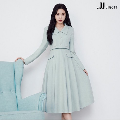 JJ지고트 펄 장식 재킷 스타일 울 원피스 GMAA0OP16