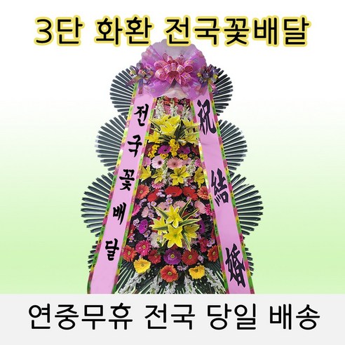 전국꽃배달 3시간배송 축하화환 플라워백 결혼식 행사 개업식 3단화환 근조화환, 기본3단 축하화환