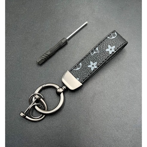 하이젯 자동차 키홀더 가죽 메탈 키링 열쇠고리 악세사리, 블랙꽃, 1개