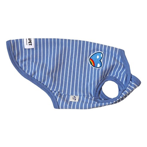 유앤펫 강아지옷 와펜 스트라이프 나시 티셔츠 실내복 중형견 대형견옷, 블루