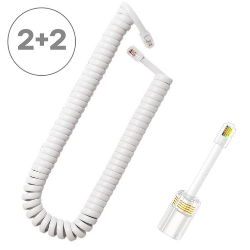전화 수화기선 스프링선 전화선 꼬임방지기, 2세트, 3m, RJ9 4P4C White